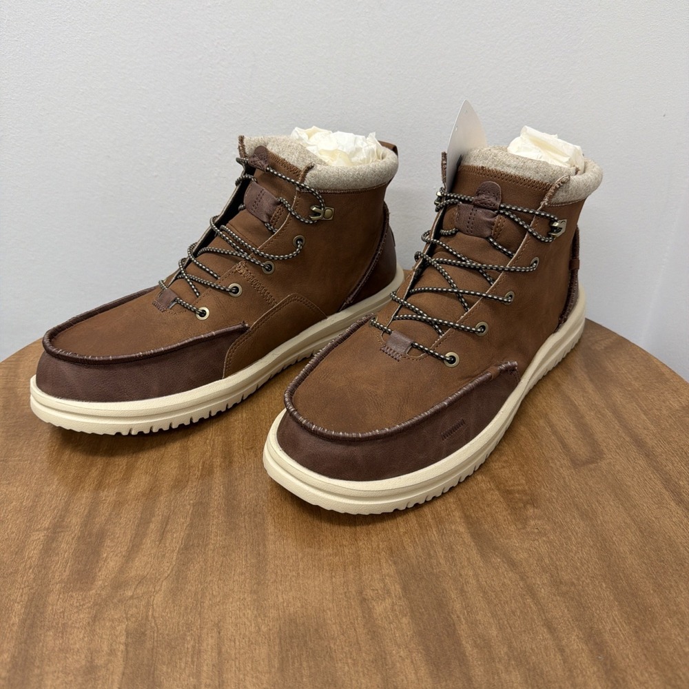 Hey Dude Men's Bradley Classic Tumbled Cognac Brown Size 14 lightweight wool‎